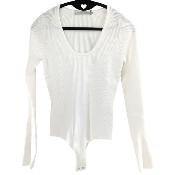 Revolve One Grey Day White Ribbed Bodysuit Women’s Size M - Picture 1 of 4